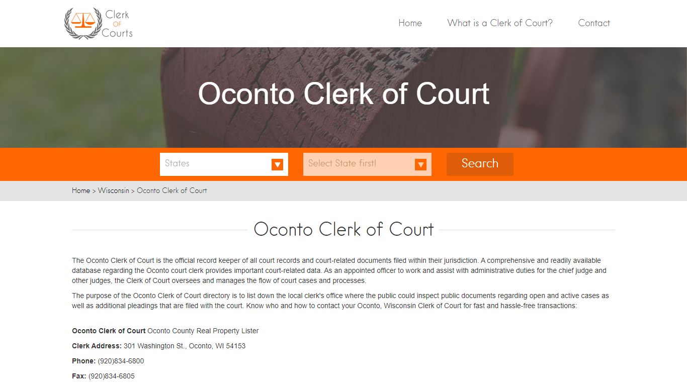 Find Your Oconto County Clerk of Courts in WI - clerk-of-courts.com