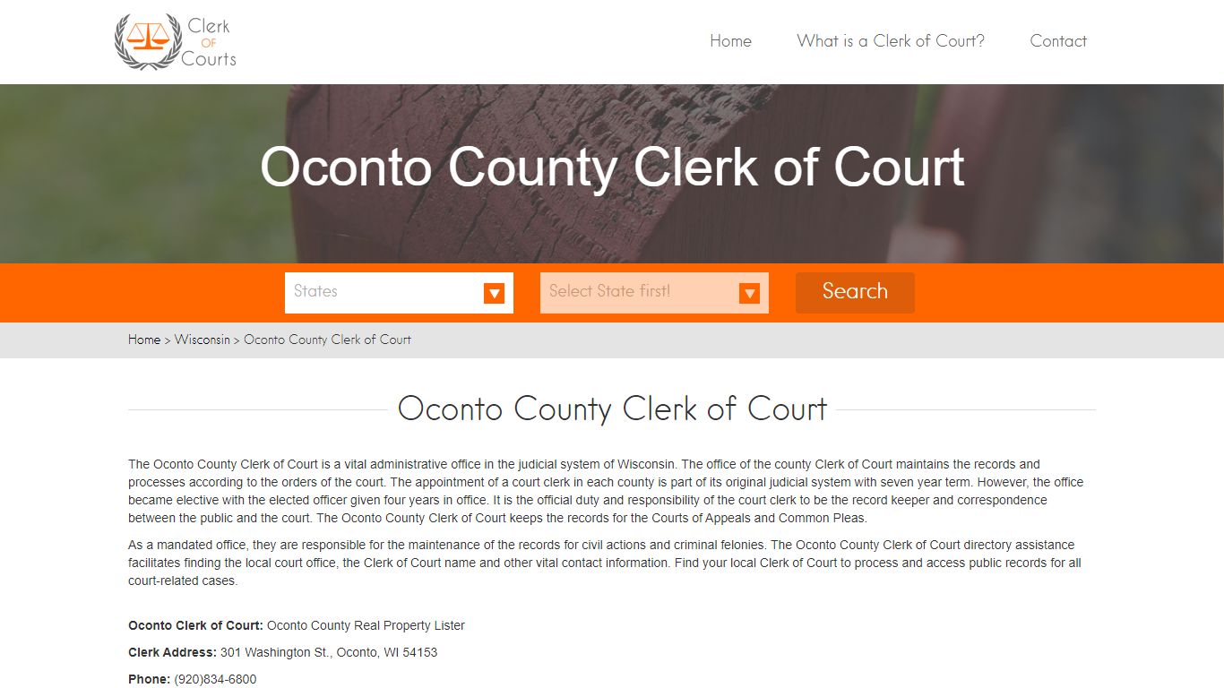 Find Your Oconto County Clerk of Courts in WI - clerk-of-courts.com