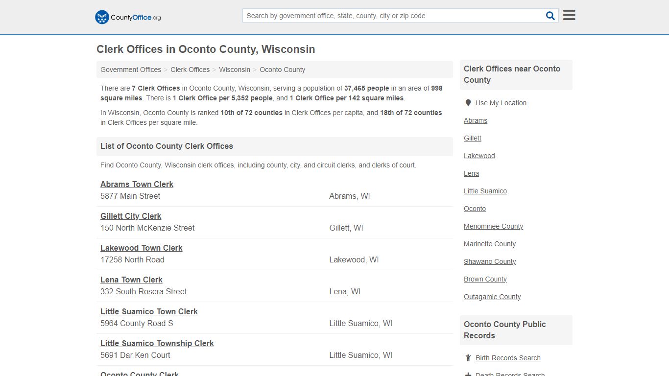 Clerk Offices - Oconto County, WI (County & Court Records)